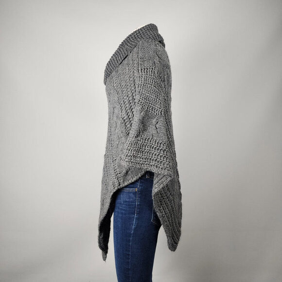 Made in Italy Grey Wool Mohair Poncho Cardigan Size L - Picture 5 of 9